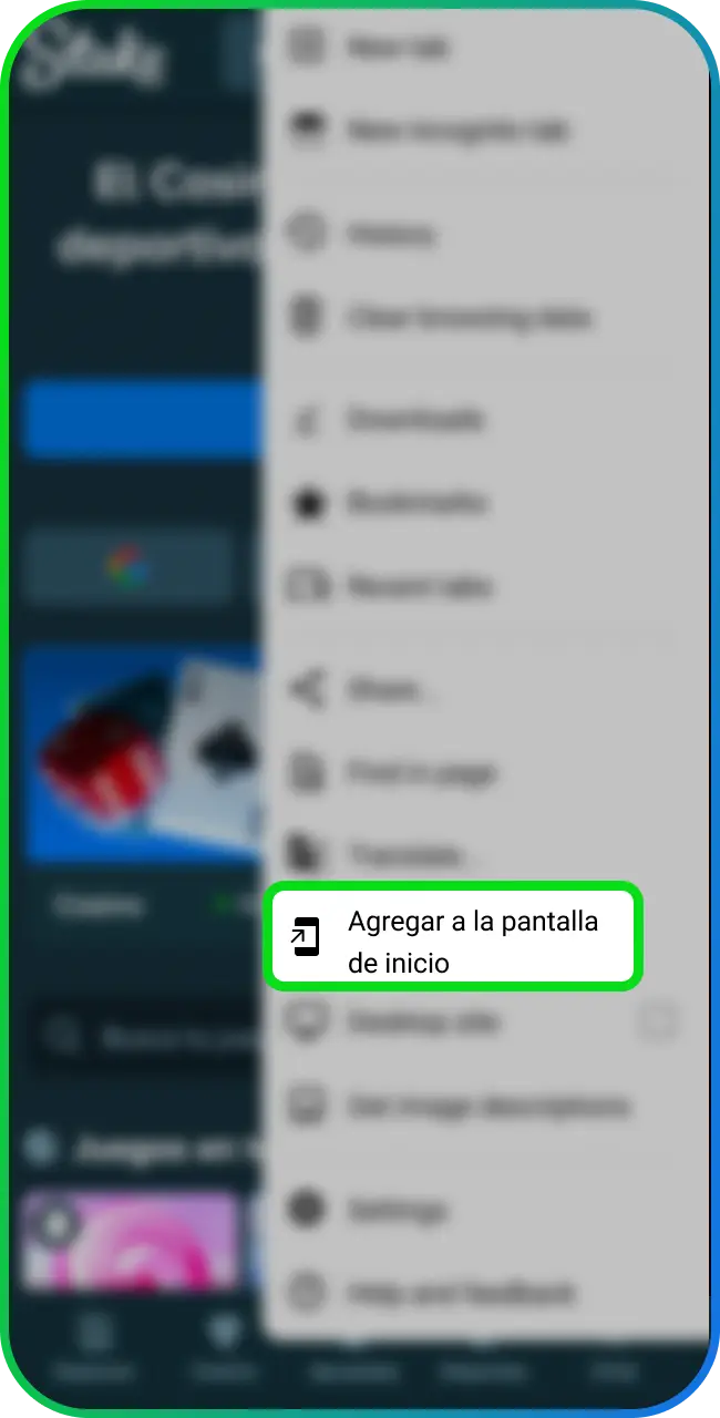Agrega el APK de Stake a tu pantalla de inicio fácilmente.