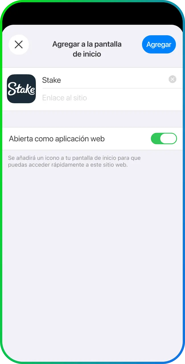 Confirma la acción para finalizar la instalación de la App de Stake.