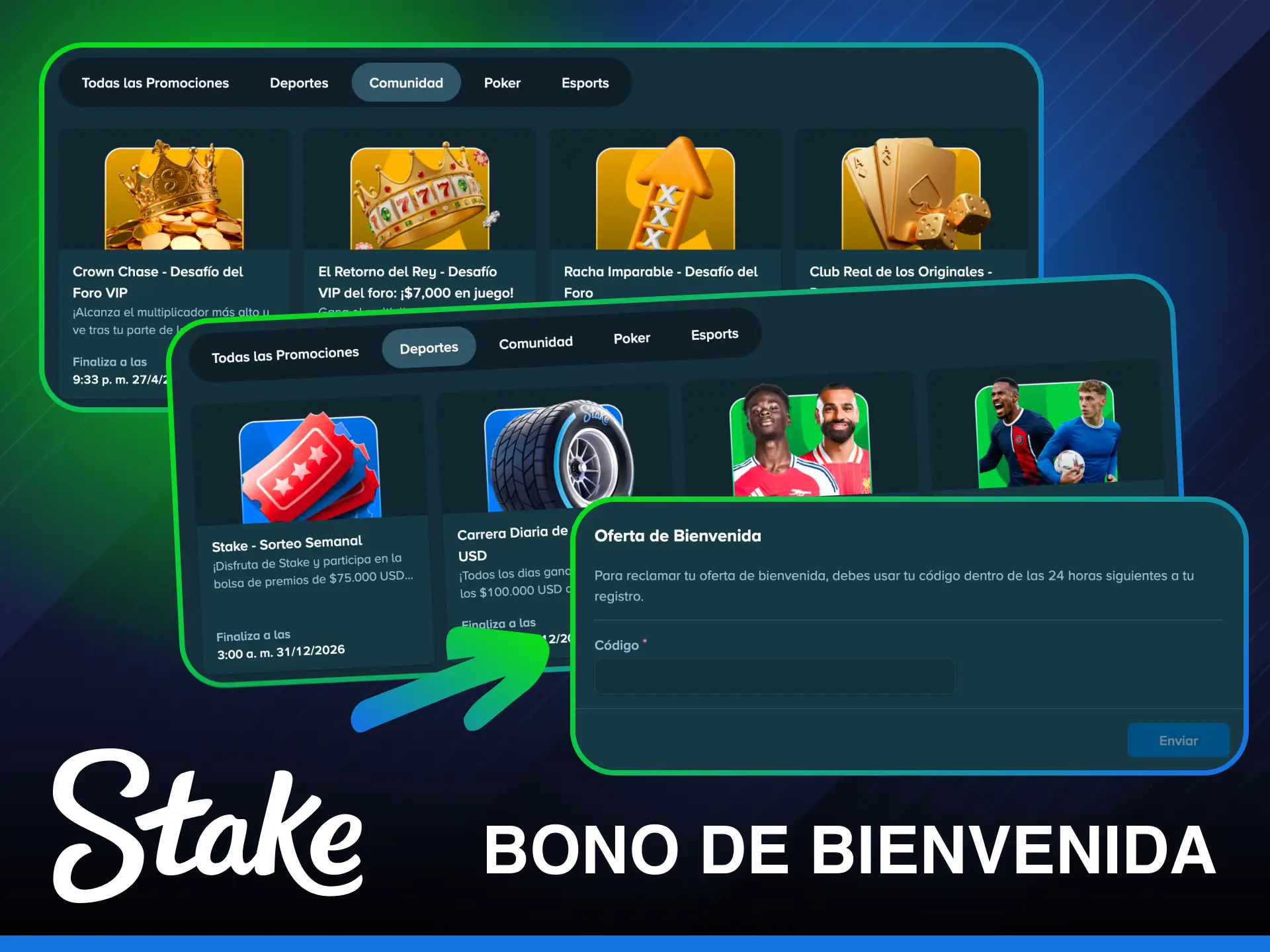 Reclama tu bono de bienvenida de Stake para comenzar a jugar ahora.