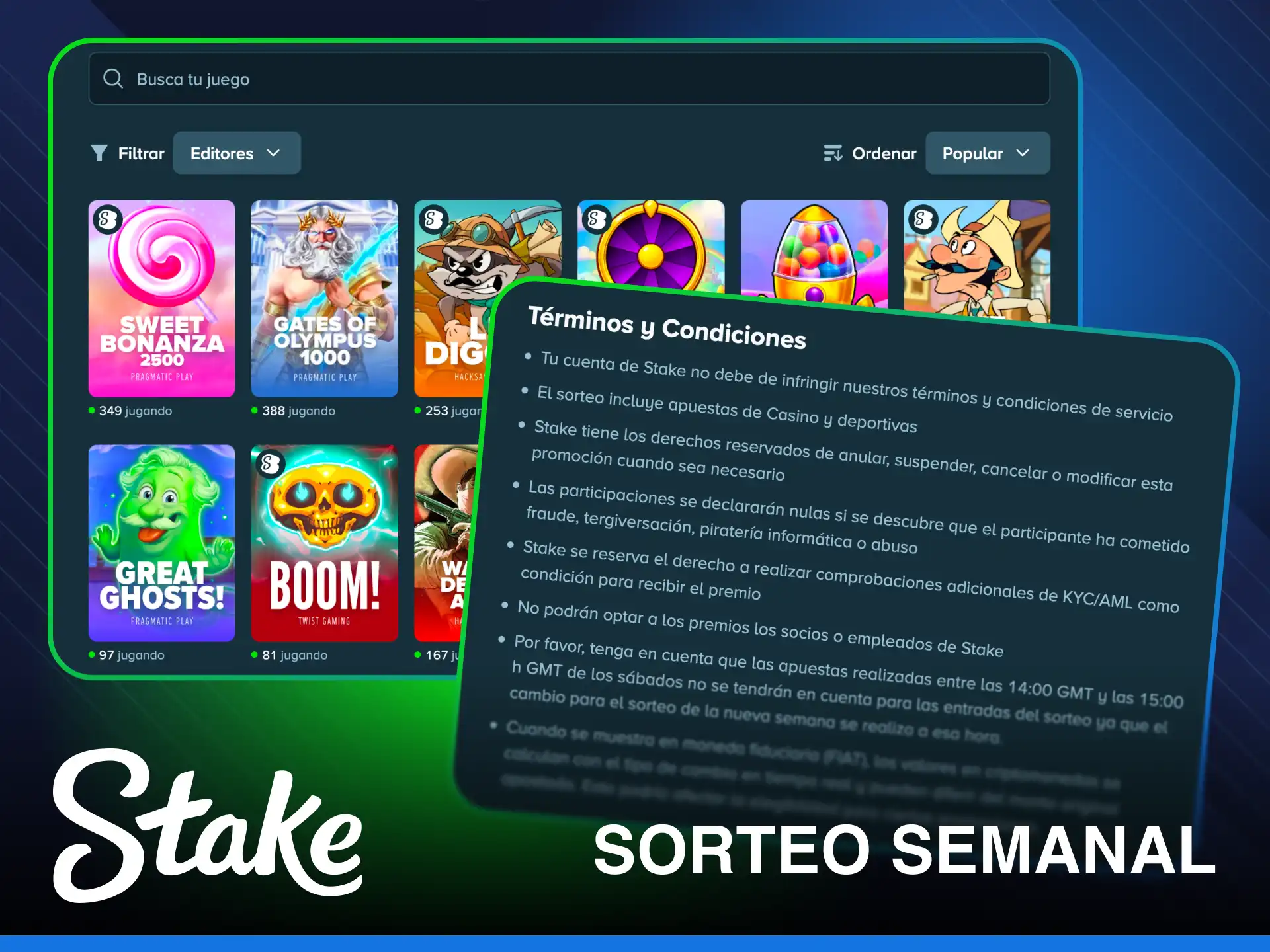 Participa en el sorteo semanal y obtén un bono de Stake especial.