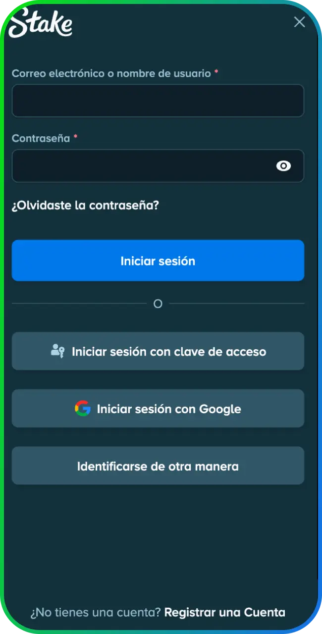 Crea una cuenta o inicia sesión para procesar tu Depósito en Stake.