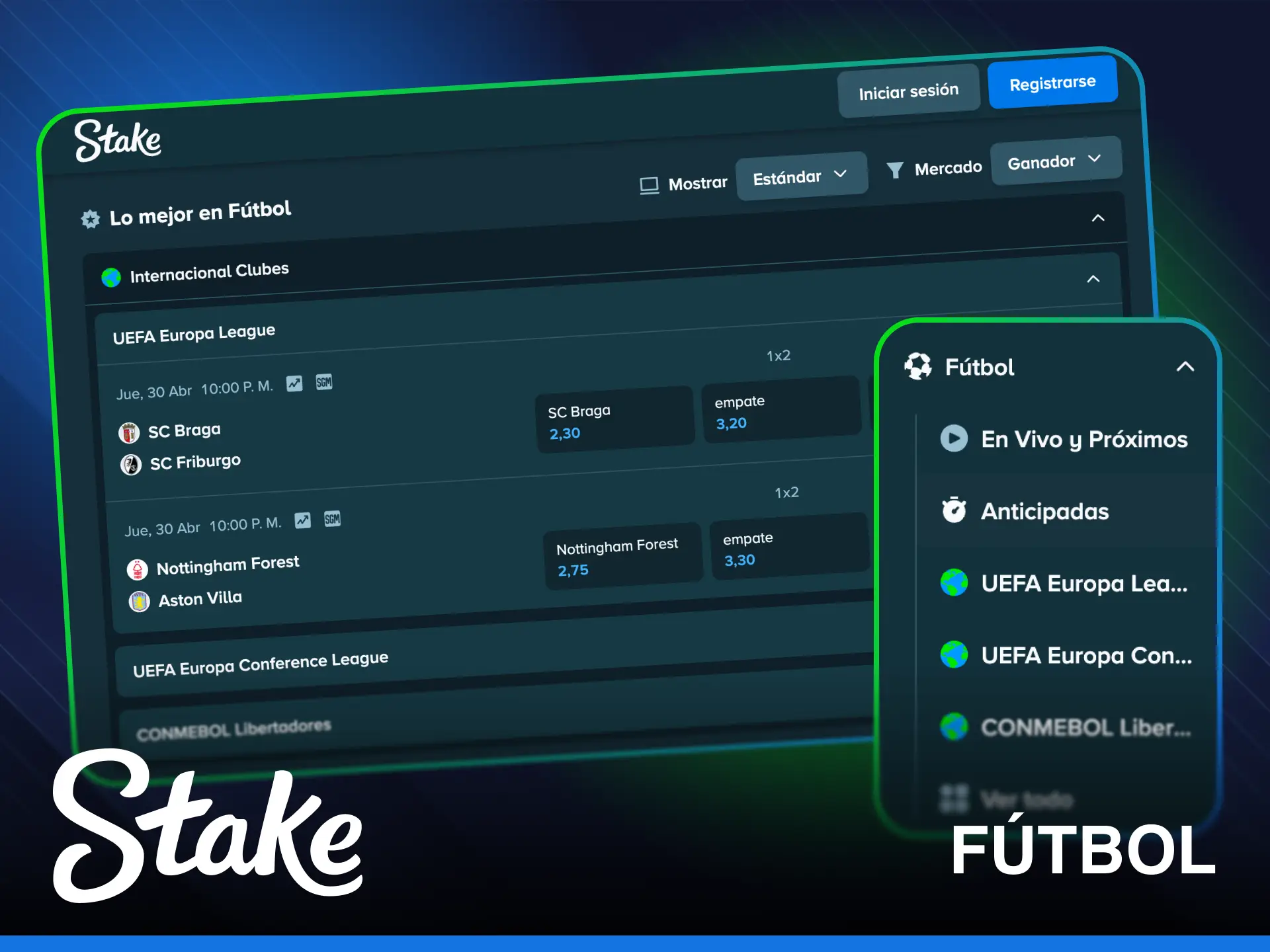 Apuesta en partidos de fútbol con las cuotas competitivas de Stake.