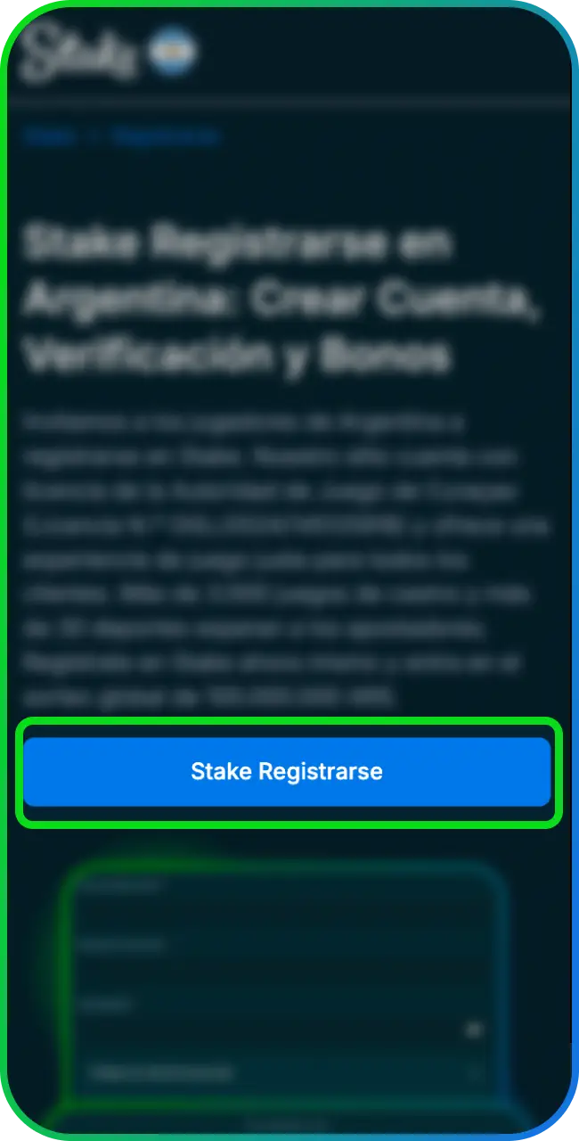 Abre el formulario de Registro en Stake para comenzar tu proceso oficial.